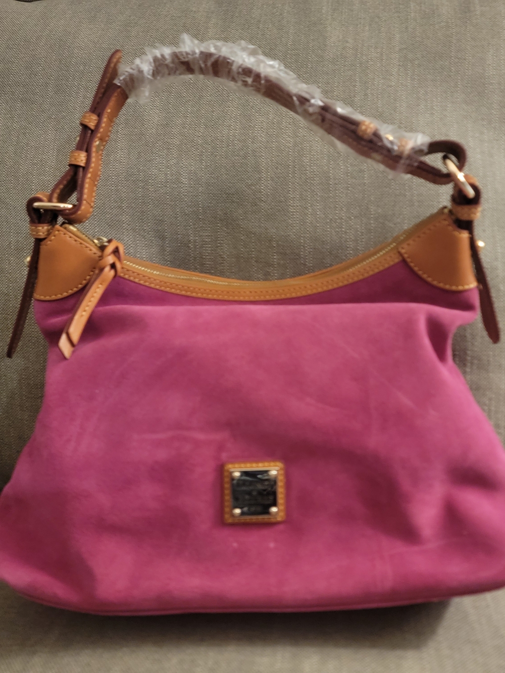 Dooney & Bourke Pink Fuschia Shoulder Bag with Tan Trim - Picture 2 of 3